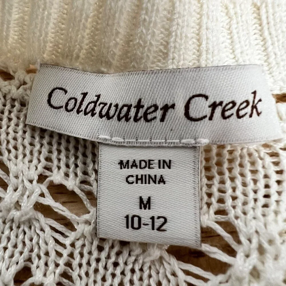 Coldwater Creek Button Down Open Knit Cardigan Cream Women’s Size Medium Long Sl